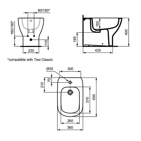BIDEU TESI BTW, 55X36, ALB MAT